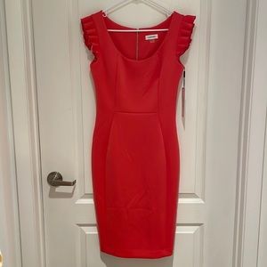 Calvin Klein Coral Ruffle Scuba Sheath Dress